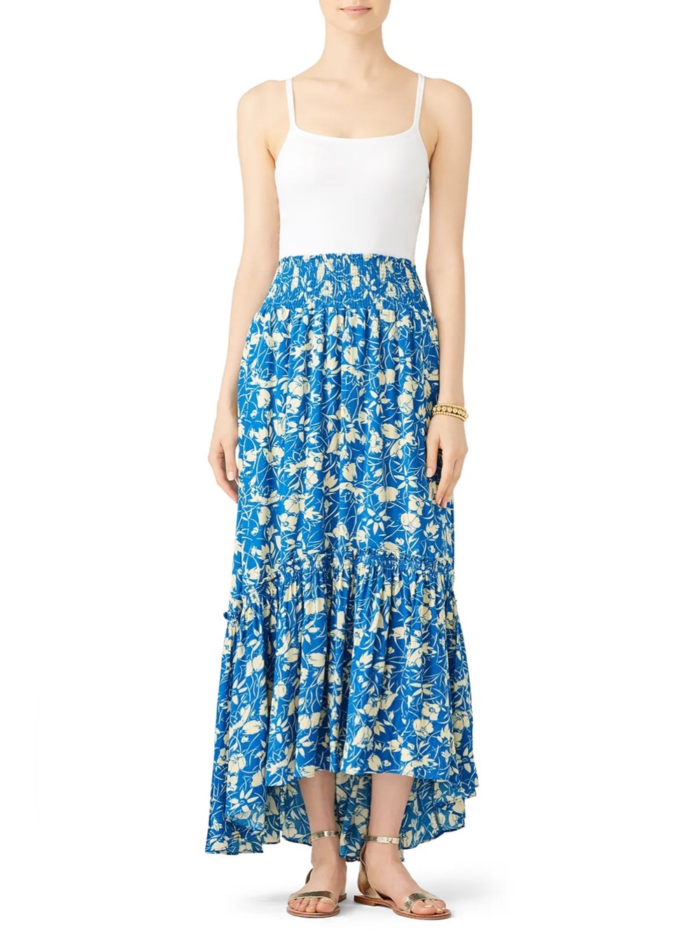Free People Way Of The Wind Teal Blue Floral Tiered Maxi Skirt XS - Picture 6 of 16